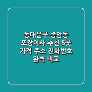 동대문구 종암동 포장이사 추천 5곳 - 가격, 주소, 전화번호 완벽 비교