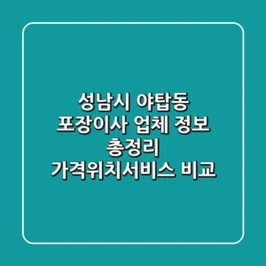 성남시 야탑동 포장이사 업체 정보 총정리 - 가격/위치/서비스 비교