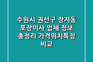 수원시 권선구 장지동 포장이사 업체 정보 총정리 – 가격/위치/특징 비교