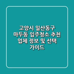 고양시 일산동구 마두동 입주청소 추천 업체 정보 및 선택 가이드