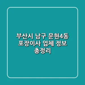 부산시 남구 문현4동 포장이사 업체 정보 총정리