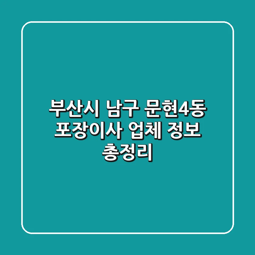 부산시 남구 문현4동 포장이사 업체 정보 총정리