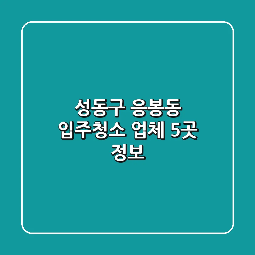성동구 응봉동 입주청소 업체 5곳 정보