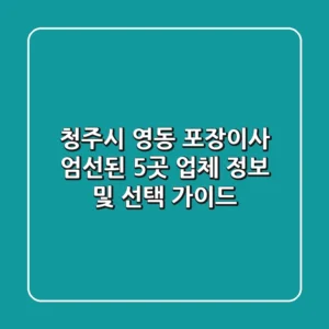 청주시 영동 포장이사: 엄선된 5곳 업체 정보 및 선택 가이드