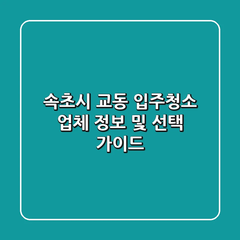 속초시 교동 입주청소 업체 정보 및 선택 가이드