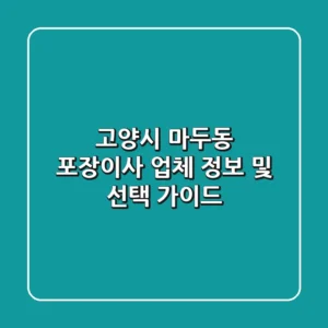 고양시 마두동 포장이사 업체 정보 및 선택 가이드
