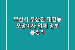 부산시 부산진 대연동 포장이사 업체 정보 총정리
