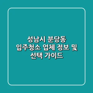성남시 분당동 입주청소 업체 정보 및 선택 가이드