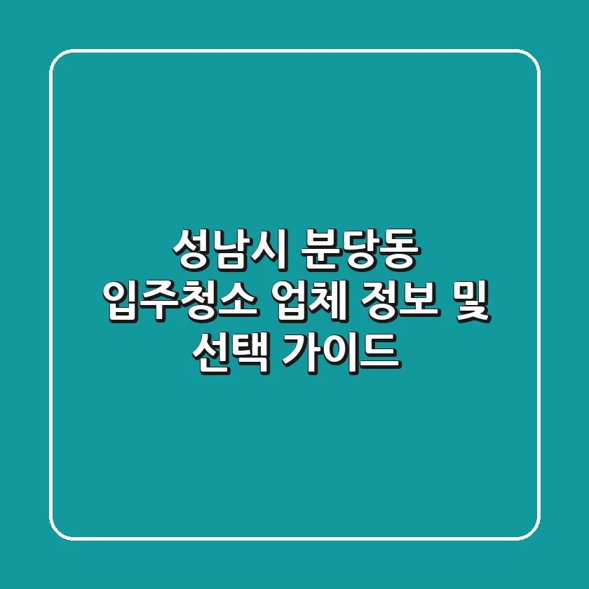 성남시 분당동 입주청소 업체 정보 및 선택 가이드