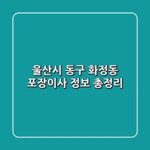 울산시 동구 화정동 포장이사 정보 총정리