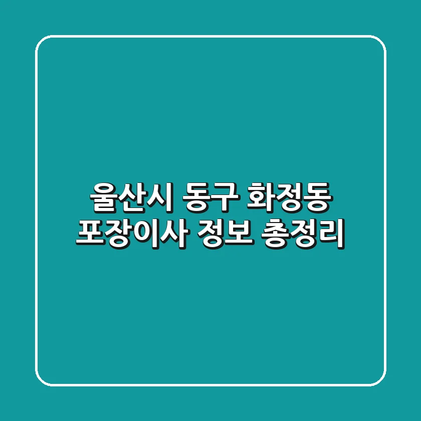 울산시 동구 화정동 포장이사 정보 총정리