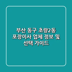 부산 동구 초량2동 포장이사 업체 정보 및 선택 가이드