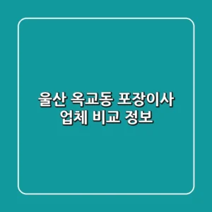 울산 옥교동 포장이사 업체 비교 정보