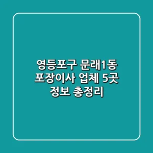 영등포구 문래1동 포장이사 업체 5곳 정보 총정리