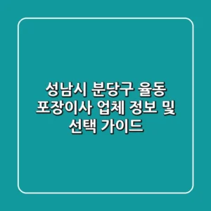 성남시 분당구 율동 포장이사 업체 정보 및 선택 가이드